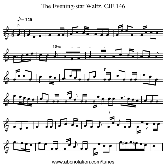Evening-star Waltz. CJF.146, The - staff notation
