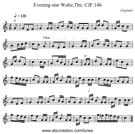 Evening-star Waltz,The. CJF.146 - staff notation