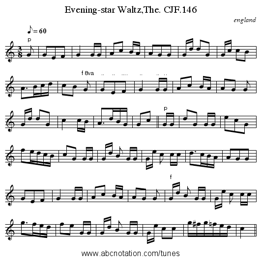 Evening-star Waltz,The. CJF.146 - staff notation