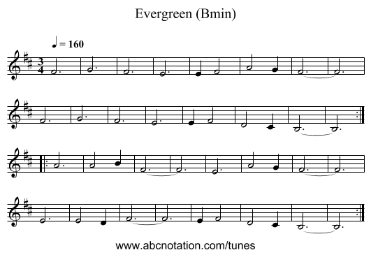 Evergreen (Bmin) - staff notation