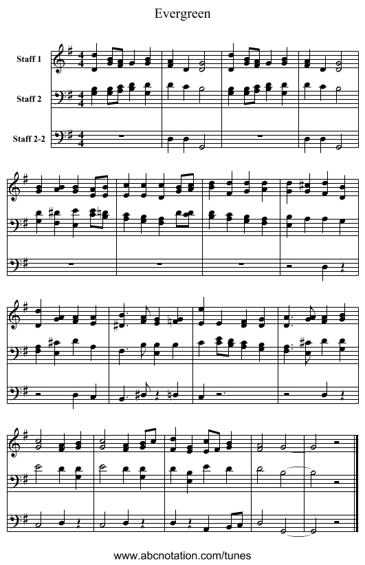 Evergreen - staff notation