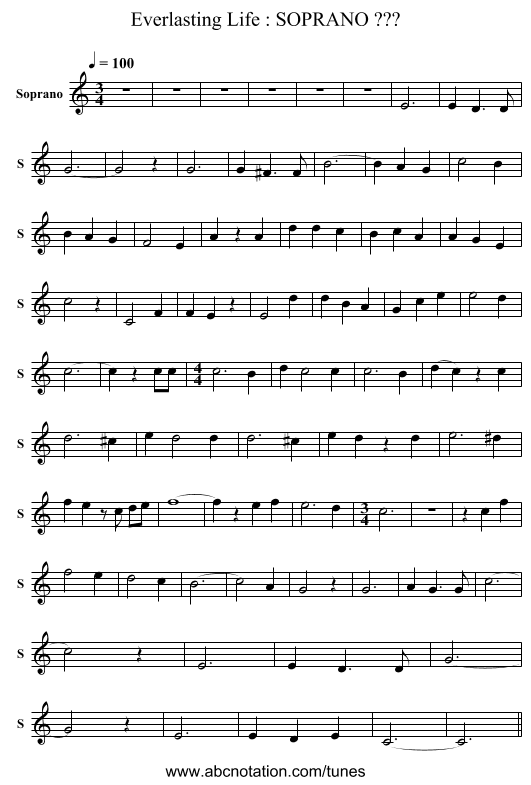 Everlasting Life : SOPRANO ??? - staff notation