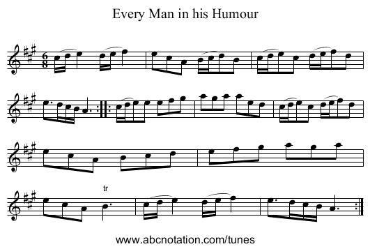 Every Man in his Humour - staff notation