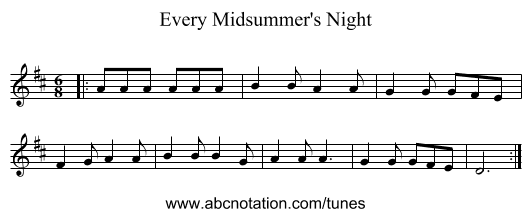 Every Midsummer's Night - staff notation