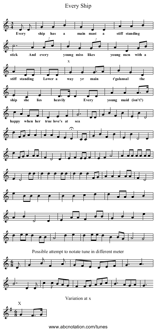 Every Ship - staff notation