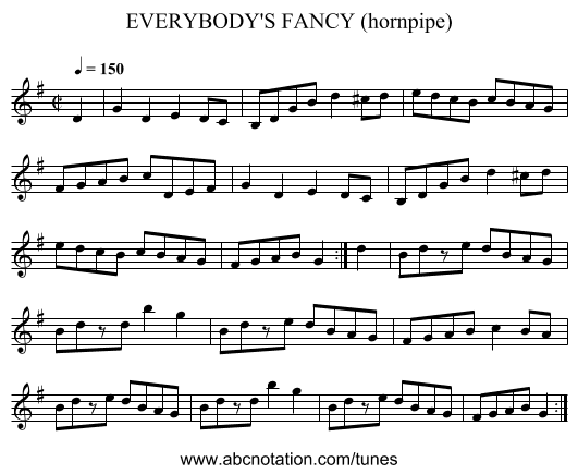 EVERYBODY'S FANCY (hornpipe) - staff notation