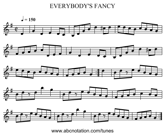 EVERYBODY'S FANCY - staff notation