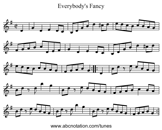 Everybody's Fancy - staff notation