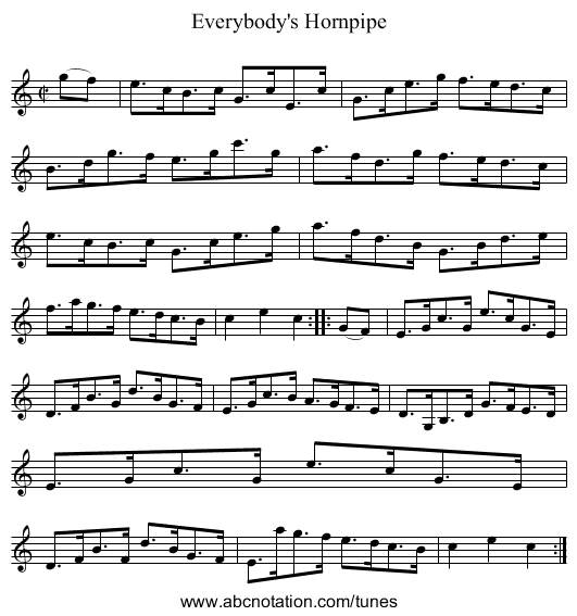 Everybody's Hornpipe - staff notation