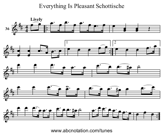 Everything Is Pleasant Schottische - staff notation