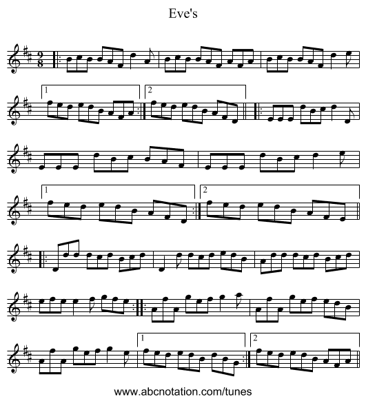 Eve's - staff notation