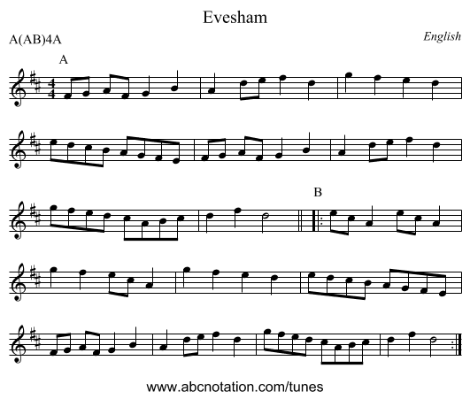 Evesham - staff notation