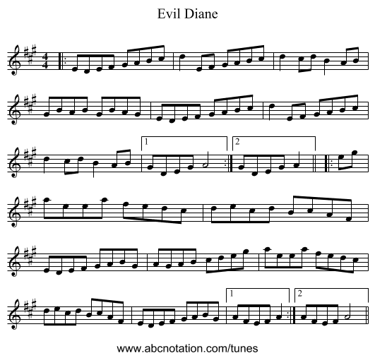 Evil Diane - staff notation