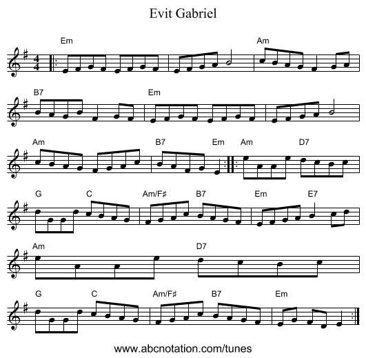 Evit Gabriel - staff notation