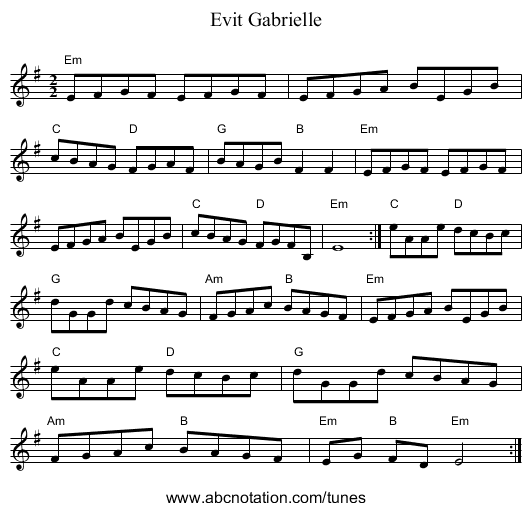 Evit Gabrielle - staff notation