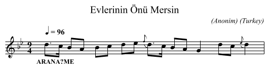 Evlerinin Önü Mersin - staff notation