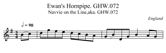 Ewan's Hornpipe. GHW.072 - staff notation