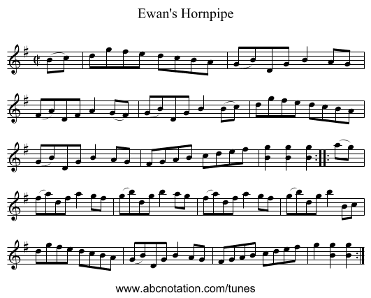 Ewan's Hornpipe - staff notation