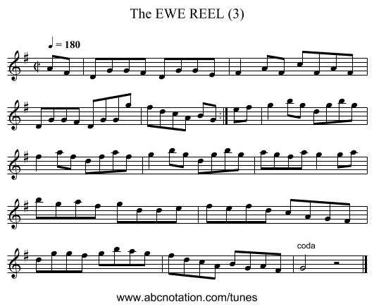 EWE REEL (3), The - staff notation
