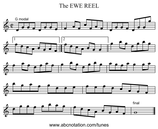 EWE REEL, The - staff notation