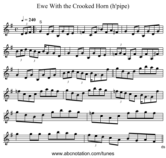 Ewe With the Crooked Horn (h'pipe) - staff notation