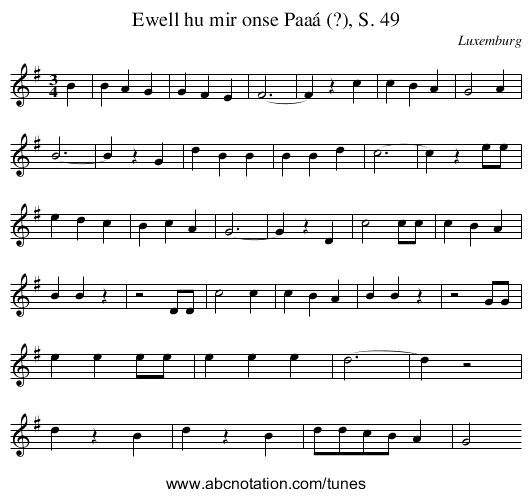 Ewell hu mir onse Paaá (?), S. 49 - staff notation