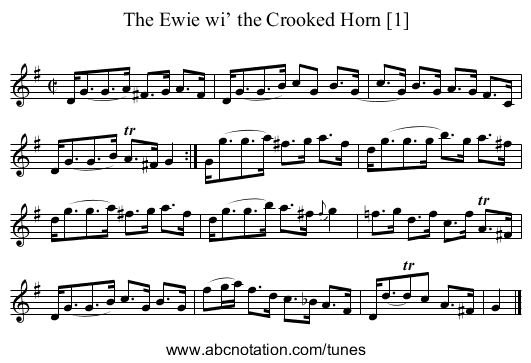 Ewie wi’ the Crooked Horn [1], The - staff notation
