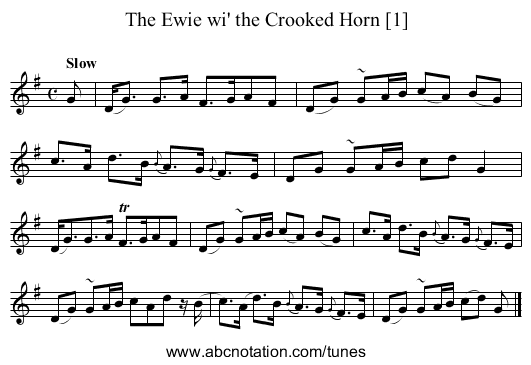 Ewie wi' the Crooked Horn [1], The - staff notation