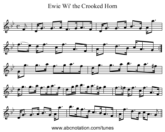Ewie Wi' the Crooked Horn - staff notation