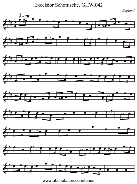 Excelsior Schottische. GHW.042 - staff notation