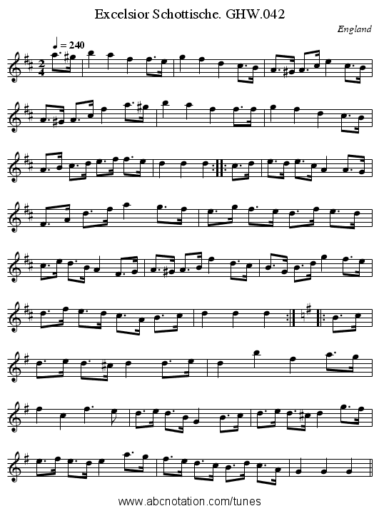 Excelsior Schottische. GHW.042 - staff notation