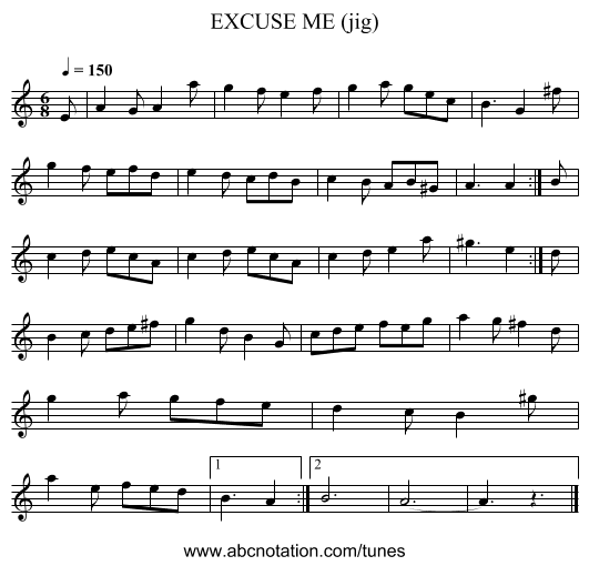 EXCUSE ME (jig) - staff notation