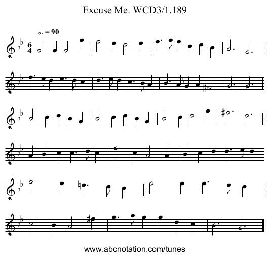 Excuse Me. WCD3/1.189 - staff notation