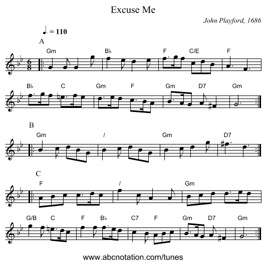Excuse Me - staff notation