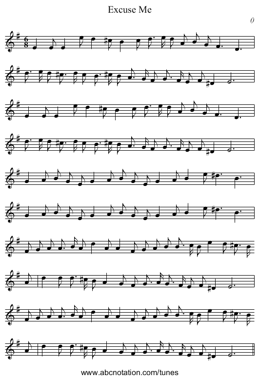 Excuse Me - staff notation