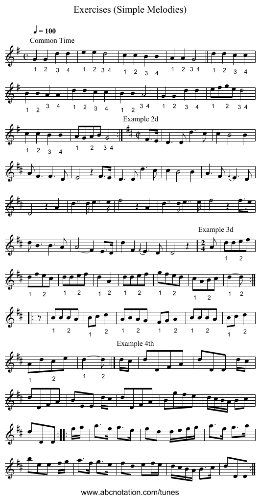 Exercises (Simple Melodies) - staff notation