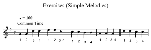 Exercises (Simple Melodies) - staff notation