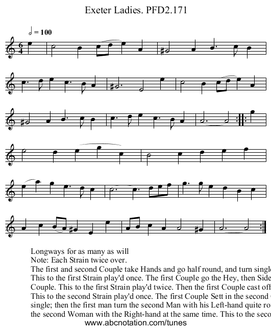 Exeter Ladies. PFD2.171 - staff notation