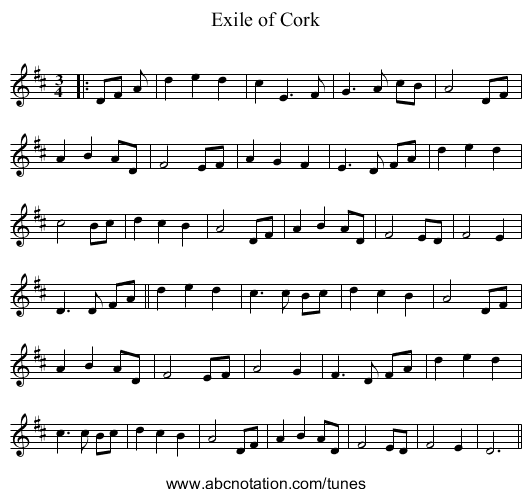 Exile of Cork - staff notation