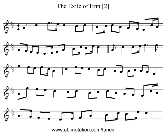 Exile of Erin [2], The - staff notation