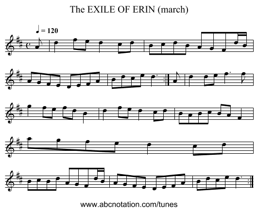 EXILE OF ERIN (march), The - staff notation