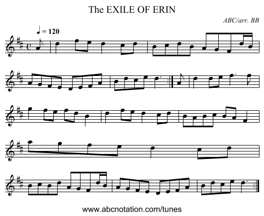 EXILE OF ERIN, The - staff notation