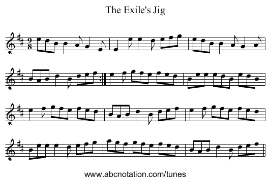 Exile's Jig, The - staff notation