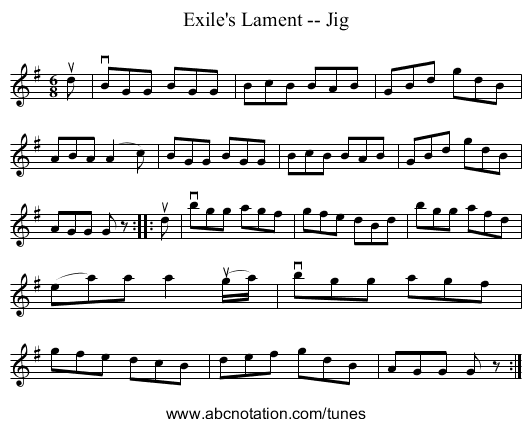 Exile's Lament -- Jig - staff notation