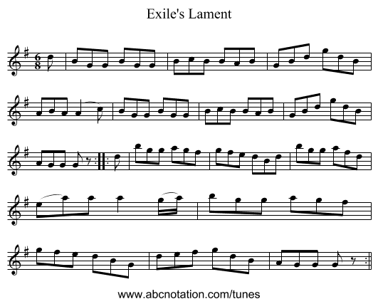 Exile's Lament - staff notation