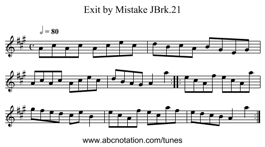 Exit by Mistake JBrk.21 - staff notation