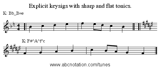 Explicit keysigs with sharp and flat tonics. - staff notation