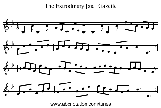 Extrodinary [sic] Gazette, The - staff notation
