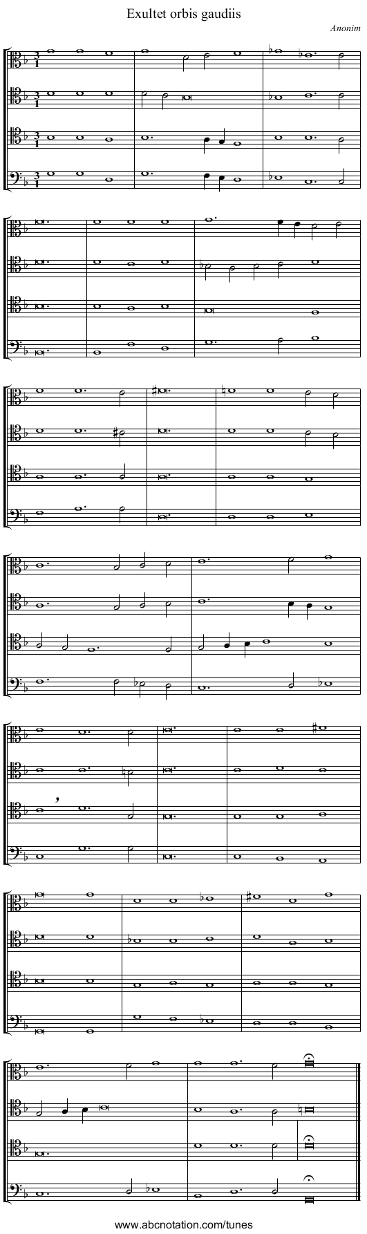 Exultet orbis gaudiis - staff notation