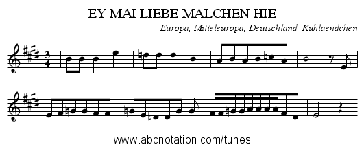 EY MAI LIEBE MALCHEN HIE - staff notation